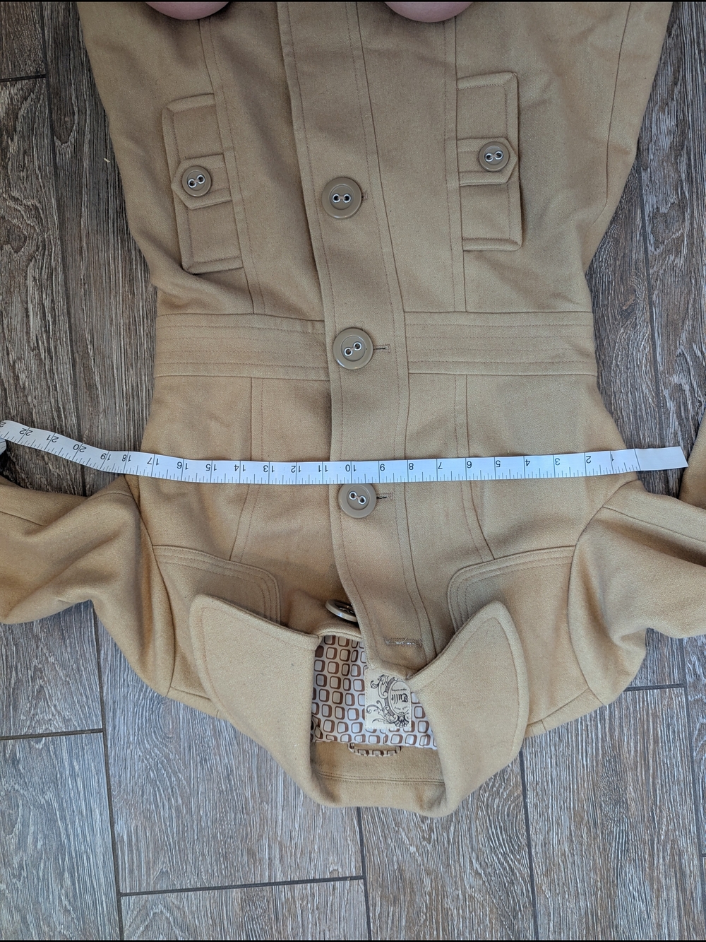 Tulle Anthropologie Wool Blend Camel Pea Coat Size Small Timeless Minimalist - Picture 9 of 12